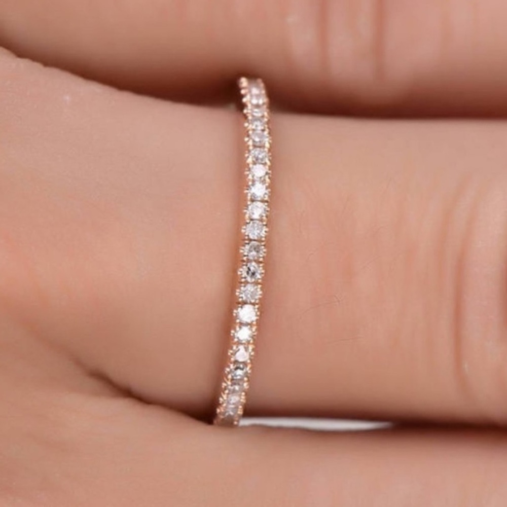 NEW 18K ROSE GOLD DIAMOND ETERNITY BAND RING - Picture 1 of 4